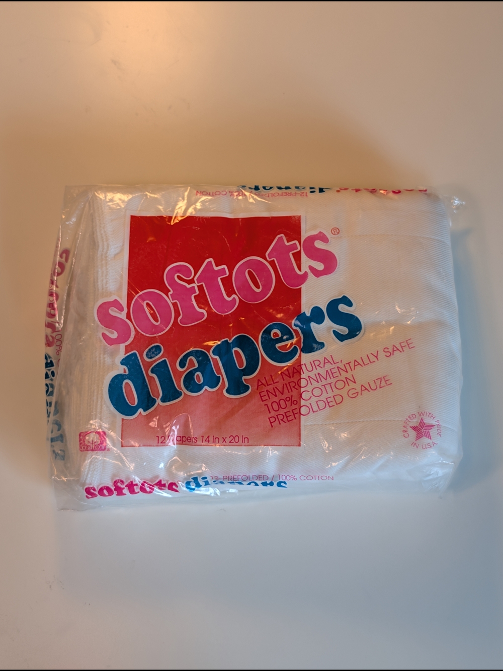 VTG 1991 Softots Cloth Diapers 12 Pack Prefolded Gauze 100% Cotton 14x20 NOS NEW